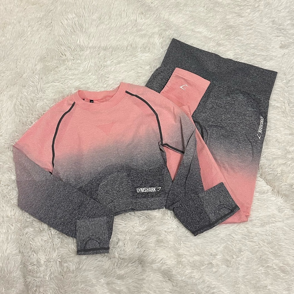 Gymshark Peach Grey Ombre Seamless Crop Long Sleeve Legging Set